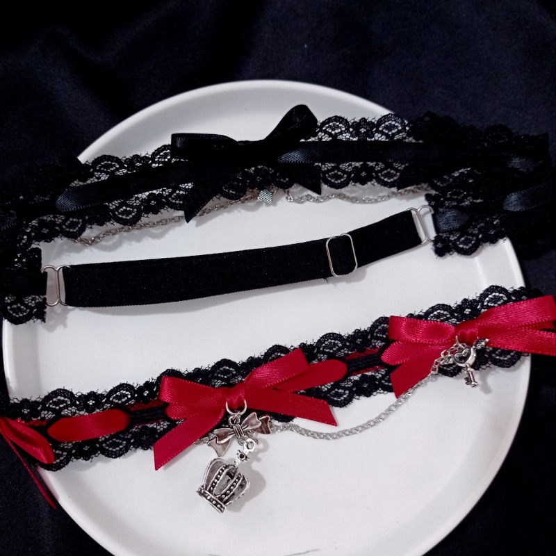 Garter Belt Set - セクシーな調節可能な伸縮性レッグチェーン、ブラックレースのリボン付きクラウンジュエリー、女性用ボディチェーンジュエリー、太ももガーターベルト、パーティーウェア