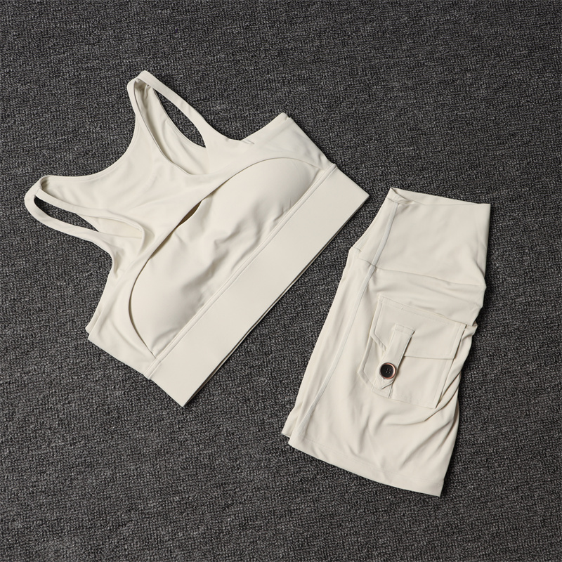 Sports Bra High Impact - フィットネスショーツヨガセット女性のトラックスーツハイウエストスポーツウェアブラジャーワークアウトレギンスサイクリングジムショーツスポーツスーツポケット付き