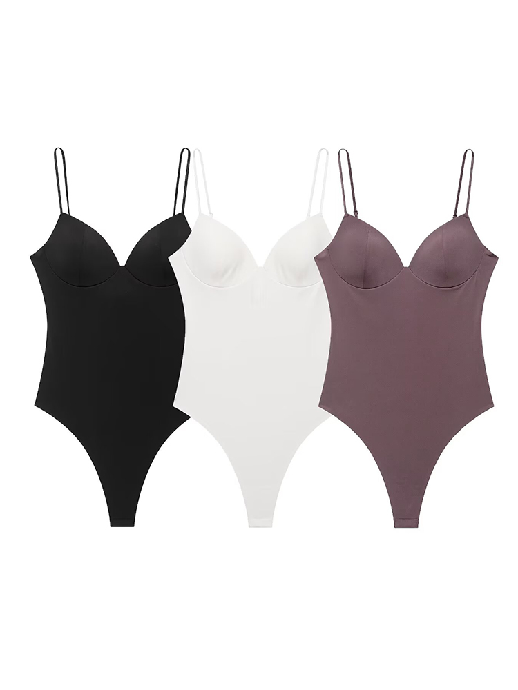 Shapewear Bodysuit Firm - TFMLN 夏用レディースボディスーツ スウィートハートネック ノースリーブ ソリッドカラー ストラップ