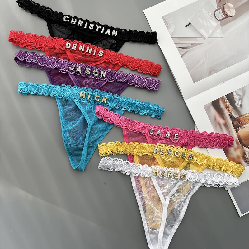 Thong Bikini Women - 人格カスタム Tバック名クリスタルレターセクシーなレースのビキニパンティー G ストリングローウエストブリーフレディースショーツ愛好家妻ギフト