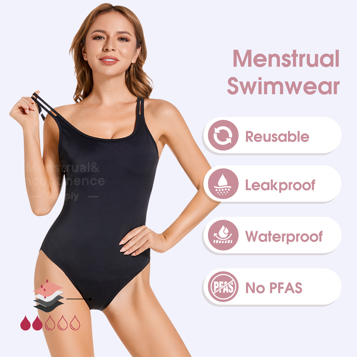 Period Panty Absorbent - 女性用生理用水着 ワンピース 漏れ防止 防水 生理用水着 高吸収