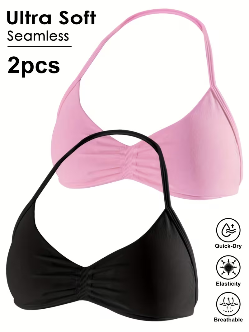 Sports Bra High Impact - 2枚組 シームレス セクシー オープンバック ジム ヨガ