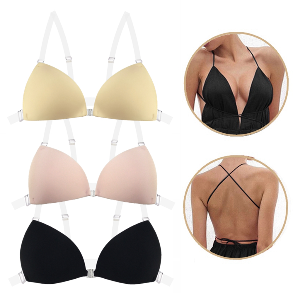 Silicone Bra Adhesive - 女性用粘着ブラ、背中開きウェディングドレス用シリコン製プランジディープUネック粘着ブラ、バストアップ見えない下着、乳首カバー