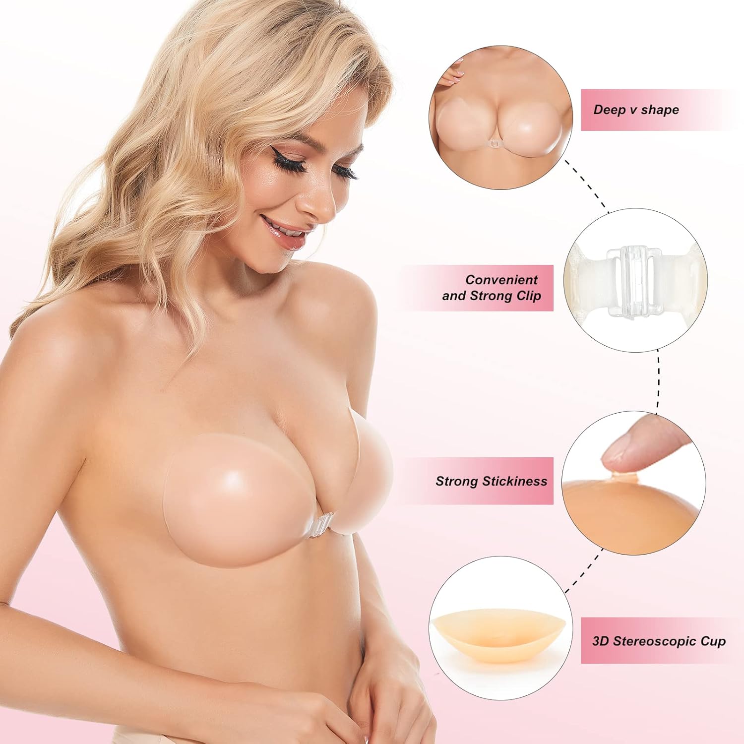 粘着ブラ プッシュアップ 粘着式ブラジャー シリコン製ストラ - Silicone Bra Adhesive のレビューと価格