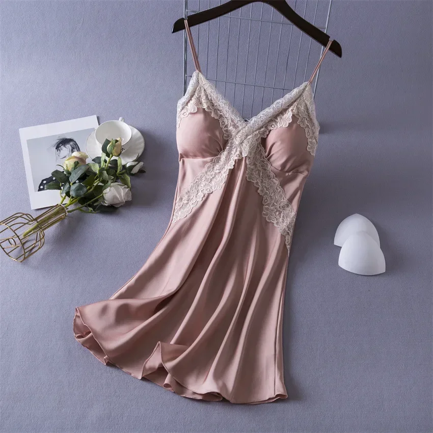 女性のセクシーなランジェリーサテンナイトガウンシルクシュミー - Babydoll Chemise Night のレビューと価格
