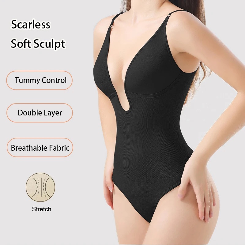 女性用バックレスボディスーツシェイプウェア、深いVネック、ス - Seamless Underwear Women のレビューと価格