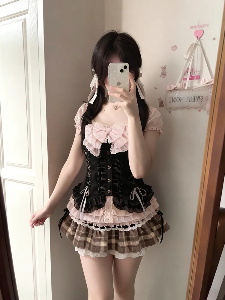 日本の可愛い3点セット レディース レースボウブラウス+キャ - Cami Top Lace のレビューと価格